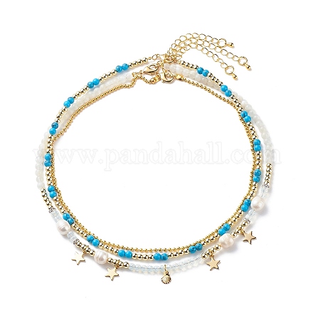 3 Uds 3 estilo perla natural y piedra lunar blanca y turquesa sintética y collares con cuentas de opalita NJEW-JN04000-1