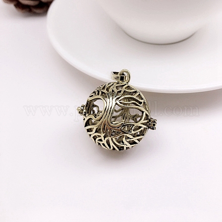 Brass Hollow Round with Tree of Life Cage Pendants PW-WG35010-05-1