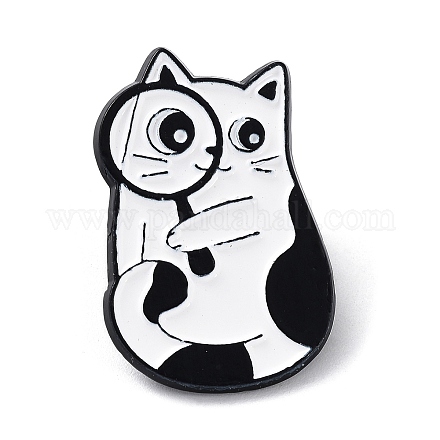 Cartoon Style Cat with Magnifying Glass Enamel Pins JEWB-Q041-01B-1