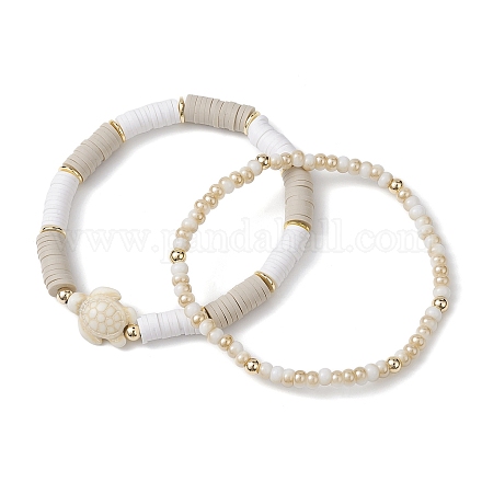 Set di braccialetti elasticizzati con perline di turchese sintetico da 2 pz e 2 stili BJEW-JB09836-1