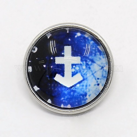 Platinum Plated Brass Glass Flat Round with Blue Constellation/Zodiac Sign Jewelry Snap Buttons SNAP-M034-B-03-1