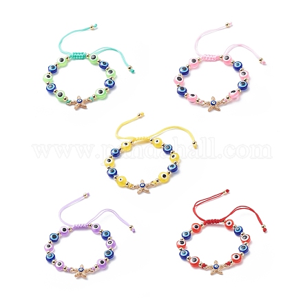 Плетеные браслеты из бисера со стразами и бисером из сплава сглаза и морской звезды для девочек и женщин BJEW-JB08740-05-1