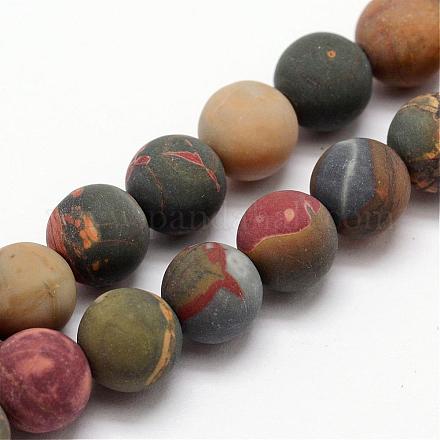 Fili di perline smerigliate di diaspro policromo naturale/pietra di picasso/diaspro picasso G-O155-03A-6mm-1