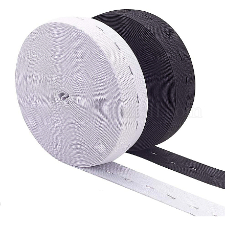 BENECREAT 25mm 18 Meters/20 Yards Elastic Stretch Band Buttonhole Knit Elastic Band and 20PCS Resin Buttons for Skirts Shorts Pants Waistline Adjusting (9m White OCOR-BC0012-17-25mm-1