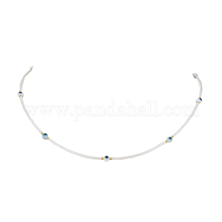Collier de perles de rocaille en verre et mauvais œil avec 18 fermoirs en acier inoxydable plaqué or véritable 304 carat NJEW-JN04597-05-1