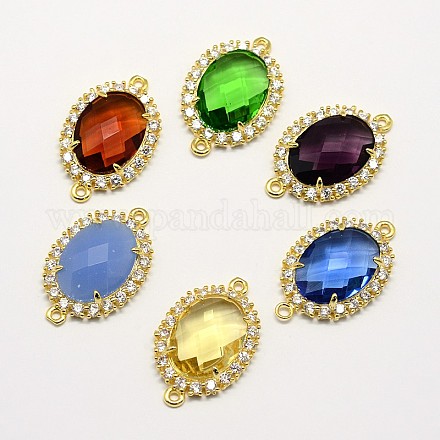 Golden Plated Brass Faceted Glass Oval Links Connectors KK-L069-M-1