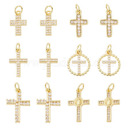 12 шт. 6 стиля латунные подвески с микропаве и кубическим цирконием KK-TA0002-35-1