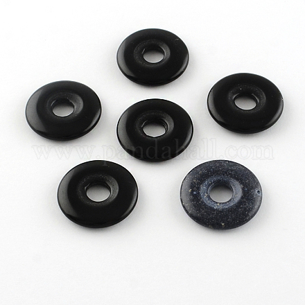 Dyed Donut/Pi Disc Natural Black Stone Pendants G-R338-01-1