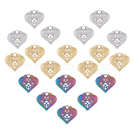 DICOSMETIC 18Pcs 3 Colors Heart Charms Hollow Heart with Wolf and Trinity Knot Charms Golden and Rainbow Color 3D Heart Infinity Charms Stainless Steel Pendants for Jewelry Making STAS-DC0013-52-1