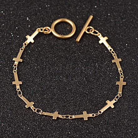 Croix 304 inoxydable bracelets en chaîne à maillons en acier BJEW-D397-03G-1
