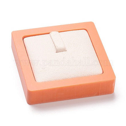 樹脂人工大理石ジュエリーリングディスプレイ  PUレザーと  正方形  サンゴ  5.4x5.4x1.55cm AJEW-H117-12-1