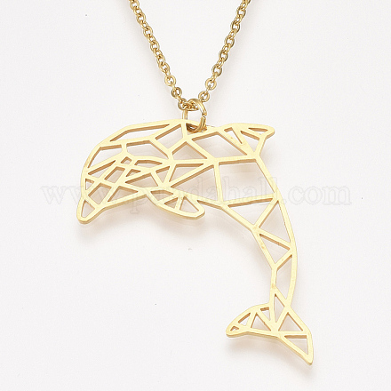 201 Stainless Steel Dolphin Pendant Necklaces NJEW-T009-JN073-2-45-1
