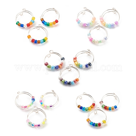 Вращающиеся кольца-манжеты с цветными стеклянными бусинами RJEW-JR00485-02-1