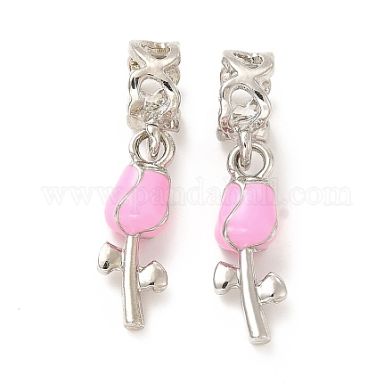 Ciondoli pendenti europei smaltati rosa perla in lega di placcatura a cremagliera PALLOY-P289-13P-1