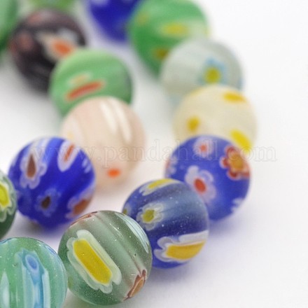Chapelets de perles rondes de millefiori en verre X-LK-P025-03-1