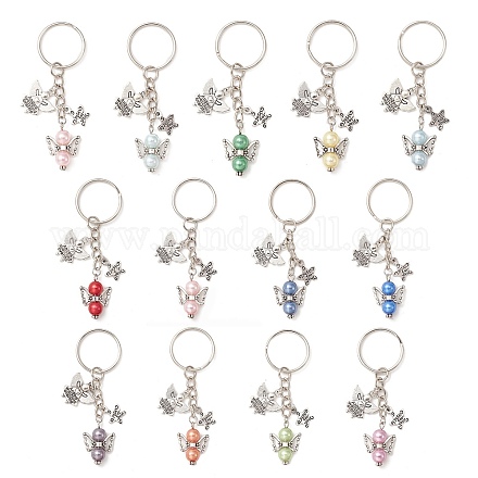 Porte-clés ange en acrylique et alliage d'imitation de perles KEYC-JKC00520-1