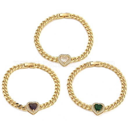 Браслеты из латуни с фианитами и микропаве из звеньев и подвесок BJEW-K261-08G-05-1