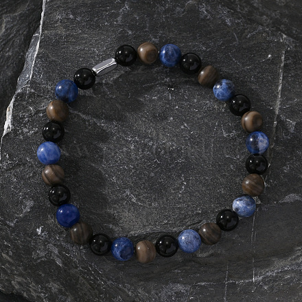 Браслеты мужские из натурального голубого камня с прожилками и черного агата MW6661-1