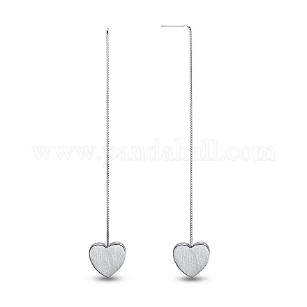 SHEGRACE Fashion 925 Sterling Silver Wiredrawing Heart Dangle Ear Threads JE181A-1