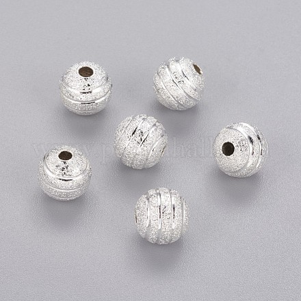 Perline rotonde testurizzate in ottone placcato color argento X-KK-B208-S-1