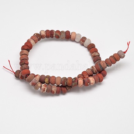 Natural Frosted Red Jasper Rondelle Bead Strands G-O032-10x6mm-01-1