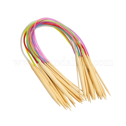 竹丸編み針セット  カラフルなプラスチックチューブ付き  ミックスカラー  40cm  18個/セット SENE-PW0003-089A-1