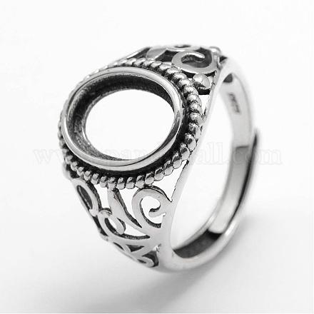 Adjustable Thai Sterling Silver Oval Wide Band Ring Components STER-F025-51AS-1
