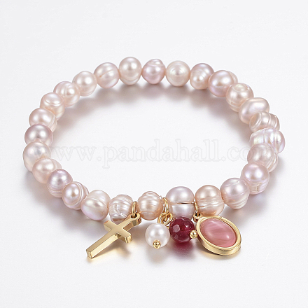 Natural Pearl Charm Bracelets BJEW-K197-02B-1
