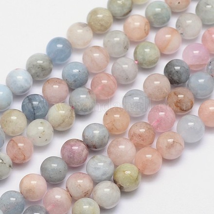 Morganite naturales hebras de perlas redondo G-I159-8mm-1