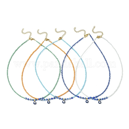 Ожерелье с подвеской в стиле лэмпворк «Сглаз» и цепочками из стеклянного бисера для женщин NJEW-JN04419-1