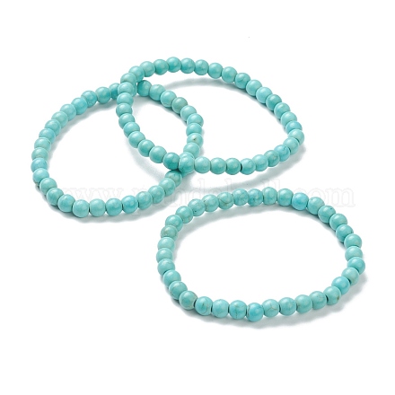 Turquoise synthétique bracelets en perles extensibles BJEW-D446-B-14-1