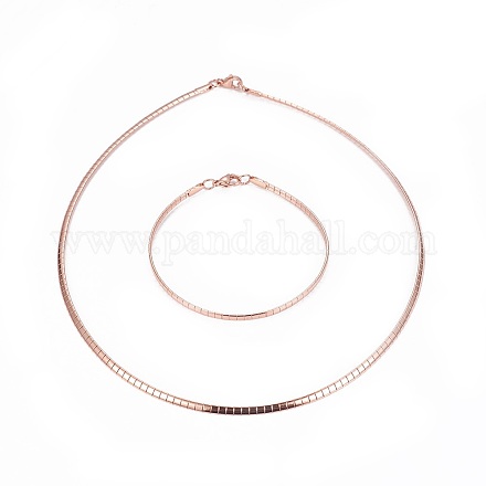 304 Stainless Steel Choker Necklaces and Bangles Jewelry Sets SJEW-L144-A03-RG-1