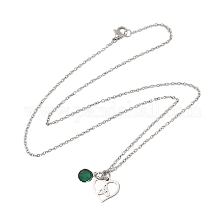 День святого Валентина 304 нержавеющая сталь и зеленое стекло кулон в форме сердца ожерелья с цепочкой для женщин NJEW-FS00014-04-1