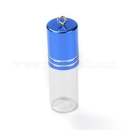 透明ガラス香水瓶ペンダント  真鍮製スクリューキャップボトル付き  ブルー  53x15.5mm  穴：2mm  容量：3ml（0.10fl.oz） GGLA-B001-01B-1