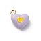 Alloy Enamel Charms, Heart Charm, Golden, Thistle, 11.5x11.5x4.5mm, Hole: 1.6mm