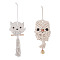 Owl Cotton Rope & Wood Beads Wind Chime Pendant, with Zinc Alloy Bell & Nail & Craft Eye & Wooden Stick, for Home Living Room Bedroom Decoration, White, 360x145x32mm, 1 set