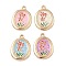 Alloy Enamel Pendants, Oval, Light Gold, Flower, 21.5x16x1.8mm, Hole: 1.4mm