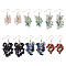 6 Pairs 6 Styles Natural Mixed Gemstone Chips Cluster Earrings, Brass Long Dangle Earrings, 50.5~52mm, 1 Pair/style