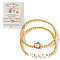 2Pcs 2 Styles Back-to-School Theme Brass Round Beads Stretch Bracelets, Polymer Clay Apple & Word Teach Charm Bracelets for Women Men, with Paper Card, Golden, Inner Diameter: 6-7/8 inch(17.5cm)