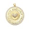 Brass Micro Pave Cubic Zirconia Pendants, Flat Round with Heart & Word SABER AMAR Charms, Long-Lasting Plated, Rack Plating, Lead Free & Cadmium Free, Real 18K Gold Plated, 36x33x4mm, Hole: 4x3mm