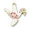 Alloy Enamel Pendants, Flower Charm, Golden, Bird, 31.5x28x2mm, Hole: 2mm