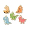 Alloy Enamel Pendants, Dinosaur, Golden, Mixed Color, 22~23x15~20x1.5mm, Hole: 1.6mm