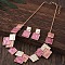 Square Zinc Alloy Enamel Pendant Necklaces & Stud Dangle Earrings Sets, Hot Pink, 420mm