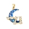 Brass Micro Pave Cubic Zirconia Pendants, Cadmium Free & Lead Free, with Resin, Moon and Stars Charms, Real 18K Gold Plated, 21x17.5x8mm, Hole: 4.5x2.5mm