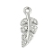 Rack Plating Alloy Micro Pave Rhinestone Pendants, Leaf, Platinum, 21x9x2mm, Hole: 1.6mm