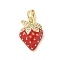 Brass Micro Pave Cubic Zirconia Pendants, Strawberry, with Enamel, Rack Plating, Long-Lasting Plated, Cadmium Free & Lead Free, Real 18K Gold Plated, 16.5x11.5x4mm, Hole: 5x3mm