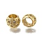 Brass Micro Pave Clear Cubic Zirconia European Beads, Long-Lasting Plated, Round, Rack Plating, Lead Free & Cadmium Free, Large Hole Beads, Real 18K Gold Plated, 7.5x6mm, Hole: 4.5mm