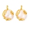 Rack Plating Brass & Natural Pearl Pendants, Round with Flower Charms, Long-Lasting Plated, Real 18K Gold Plated, 22x14x12mm, Hole: 3.5x2.5mm