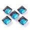 Embossed Glass Rhinestone Pendants, Abnormity Embossed Style, Rhombus, Faceted, Bermuda Blue, Diagonal Length: 13mm, Side Length: 10mm, 13x13x5mm, Hole: 1.2mm