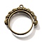 Alloy Open Back Bezel Pendants, For DIY UV Resin, Epoxy Resin, Cadmium Free & Nickel Free & Lead Free, Flat Round with Leaf, Antique Bronze, 26x27x3.5mm, Hole: 1.5mm